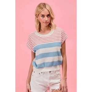BiBi Boutique Stripes Lightweight Short Sleeve Sweater XL